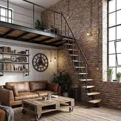 Matisere Escalier droit 12 marches - Hauteur à franchir 2.23 à 2.94m - Largeur 65cm - Structure noire et marche hêtre - NIZZA60/I/NH-12