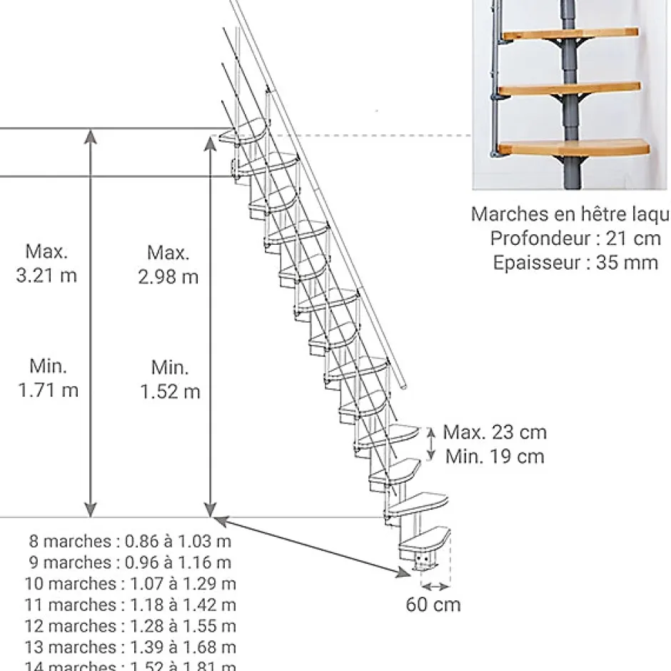 Matisere Escalier droit 12 marches - Hauteur à franchir 2.47 à 2.75m - Largeur 65cm - Structure noire et marche hêtre - QUATR65/I-NB-12