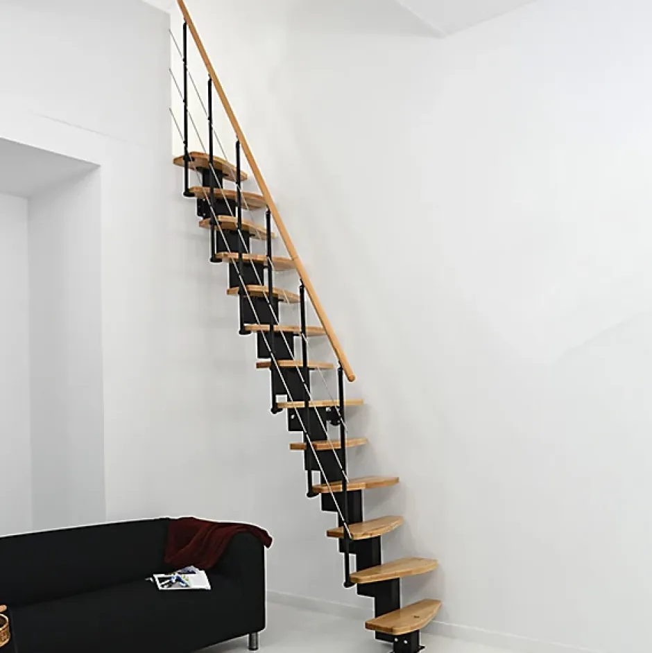 Matisere Escalier droit 12 marches - Hauteur à franchir 2.47 à 2.75m - Largeur 65cm - Structure noire et marche hêtre - QUATR65/I-NB-12