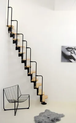 Escalier droit 11 marches - Hauteur à franchir 2.06 à 2.71m - Noir et Hêtre - TWISTER60-I-NH-11-Matisere New