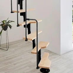 Escalier droit 11 marches - Hauteur à franchir 2.06 à 2.71m - Noir et Hêtre - TWISTER60-I-NH-11-Matisere New