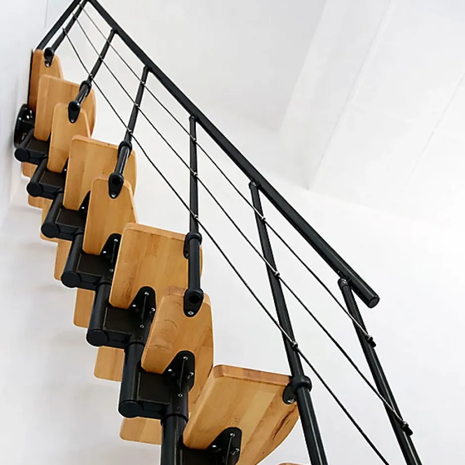 Escalier droit 10 marches - Hauteur à franchir 1.89 à 2.49m- Largeur 65cm - Structure noire et marche hêtre - NIZZA60/I/NH-10-Matisere Online