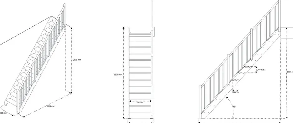 Fortia Escalier droit bois 13 marches Rapallo