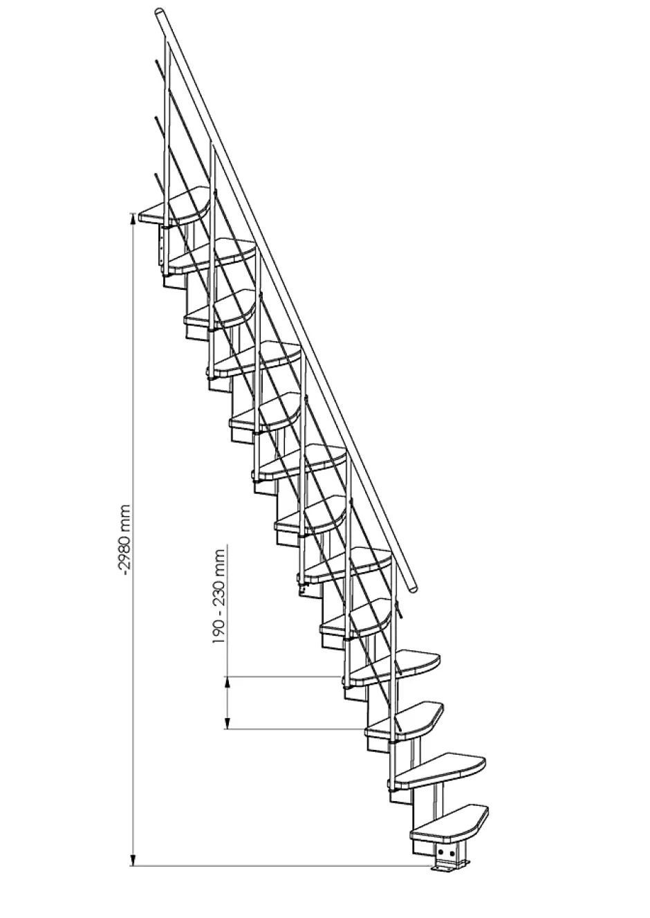 Escalier droit gain de place hêtre et acier noir 13 marches Cerros-Fortia New
