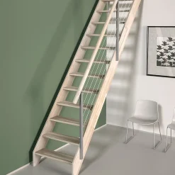 Sogem Escalier droit chêne coloris naturel 13 marches sans contremarches Ardennes avec rampe