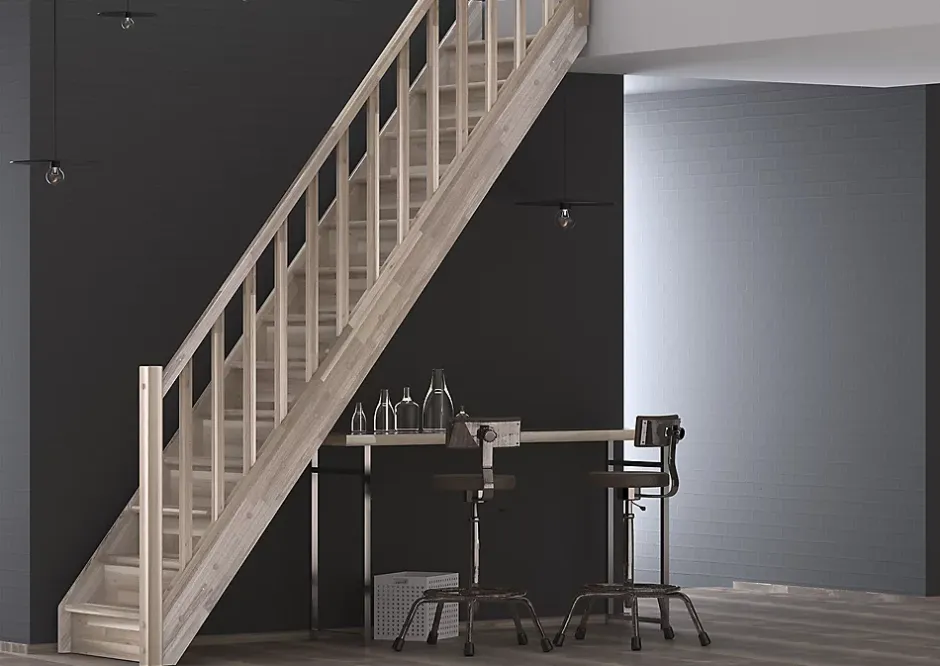 Sogem Escalier droit chêne coloris naturel 13 marches avec contremarches Tradi Eeco avec rampe