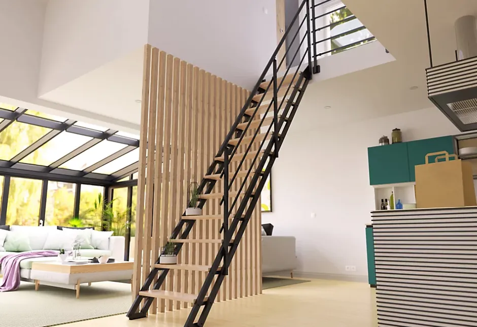 Alumin'home Escalier droit Valencia noir en hêtre 12 marches