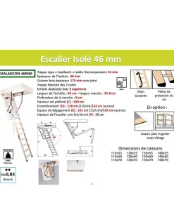 Escalier Escamotable Bois Isole 46 Mm Caisson 130 X 70 Cm-Woodup Sale