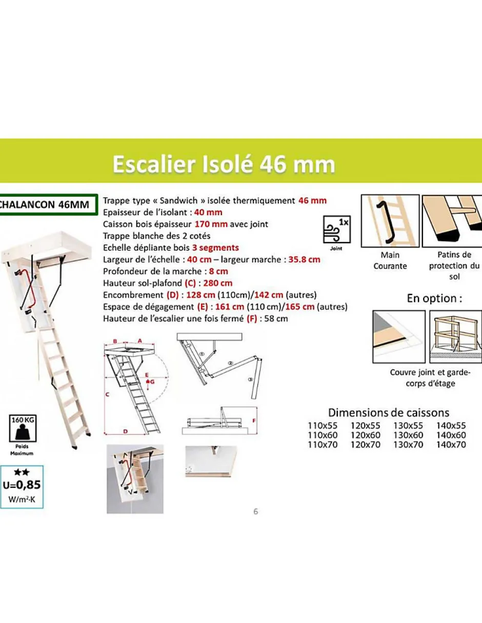 Escalier Escamotable Bois Isole 46 Mm Caisson 140 X 70 Cm-Woodup Discount