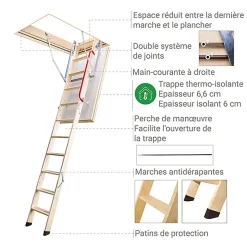 Matisere Escalier escamotable isolé - Trémie de 70 x 100cm - Hauteur de 2.53 à 2.80m - LTK70100-2
