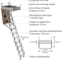 Matisere Escalier escamotable électrique - Trappe : 60x130cm - Hauteur max 3.00m - FGM60/130-300-C