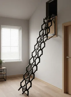 Matisere Escalier escamotable mural en métal - Trémie de 70x90cm - Hauteur de 2.25 à 3.25m - ADJM/70/090