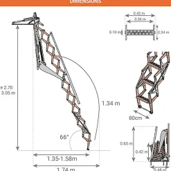 Escalier escamotable mural électrique - Trappe : 80x100cm - Hauteur sol à sol 2,70 à 3,05m - FGM/80/100-Matisere Discount