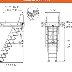 Escalier Grenier Electrique - Trappe 70x120cm - Hauteur 2.76 à 3.05m - ACI-THE300G/120X70-Matisere Outlet