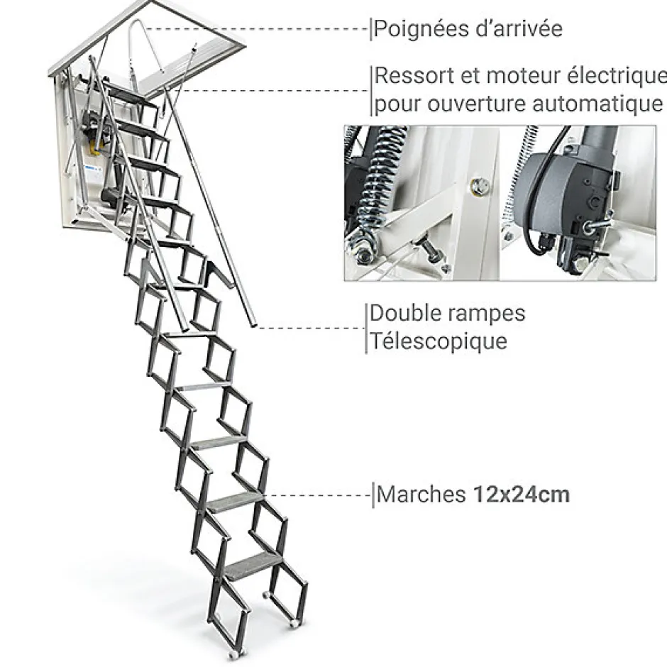 Escalier Grenier Electrique - Trappe 70x100cm - Hauteur 2.46 à 2.75m - ACI-THE275G/100X70-Matisere Outlet