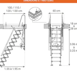 Escalier Grenier Electrique - Trappe 60x120cm - Hauteur 3.06 à 3.25m - ACI-THE325G/120X60-Matisere Outlet