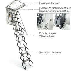 Escalier Grenier Electrique - Trappe 70x130cm - Hauteur 2.46 à 2.75m - ACI-THE275G/130X70-Matisere Online