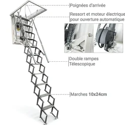 Matisere Escalier Grenier Electrique - Trappe 60x130cm - Hauteur 3.06 à 3.25m - ACI-THE325G/130X60