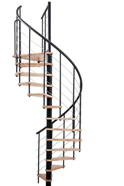 Escalier hélicoïdal hêtre et acier noir 13 marches Dalaman-Fortia Outlet