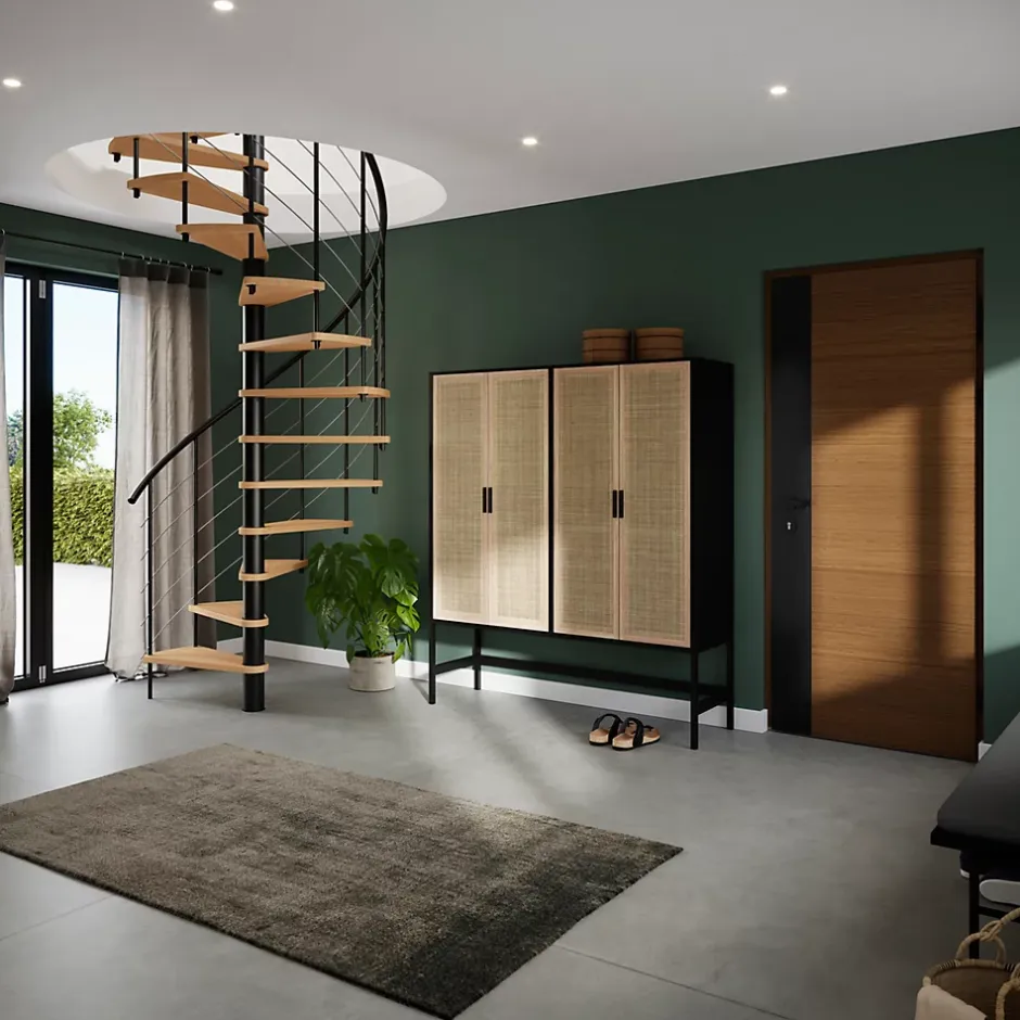 Escalier hélicoïdal hêtre et acier noir 13 marches Dalaman-Fortia Outlet