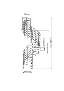 Escalier hélicoïdal hêtre et acier noir 13 marches Dalaman-Fortia Outlet