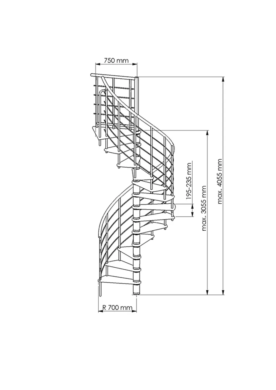 Escalier hélicoïdal hêtre et acier noir 13 marches Dalaman-Fortia Outlet