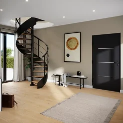 Escalier hélicoïdal hêtre et acier noir 13 marches Carilo Ø140cm tournant gauche-Fortia Sale
