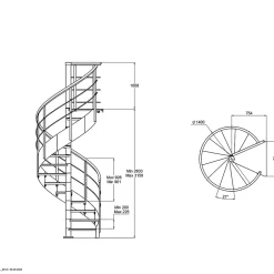 Escalier hélicoïdal hêtre et acier noir 13 marches Carilo Ø140cm tournant gauche-Fortia Sale