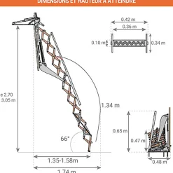 Escalier électrique avec trappe de 80X100cm - Double main-courante - Hauteur sol à sol max. 3,05m - FGM/80/100/MCDG-Matisere Hot