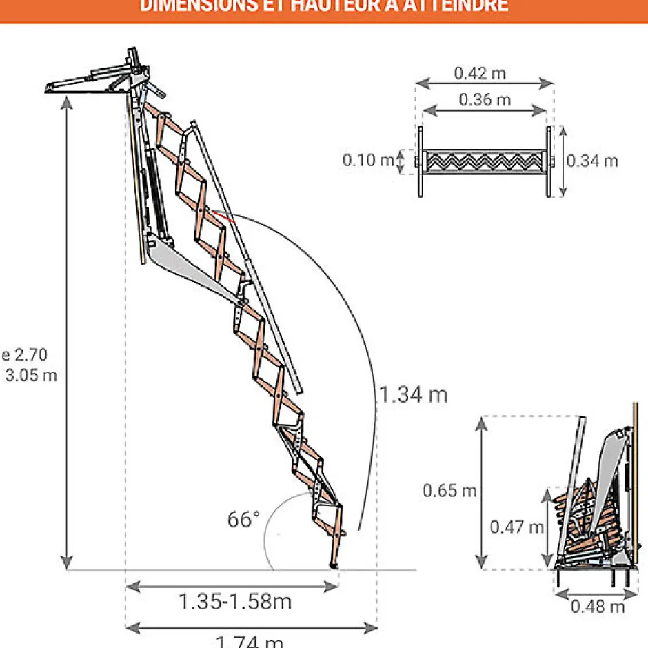 Escalier électrique avec trappe de 80X100cm - Double main-courante - Hauteur sol à sol max. 3,05m - FGM/80/100/MCDG-Matisere Hot