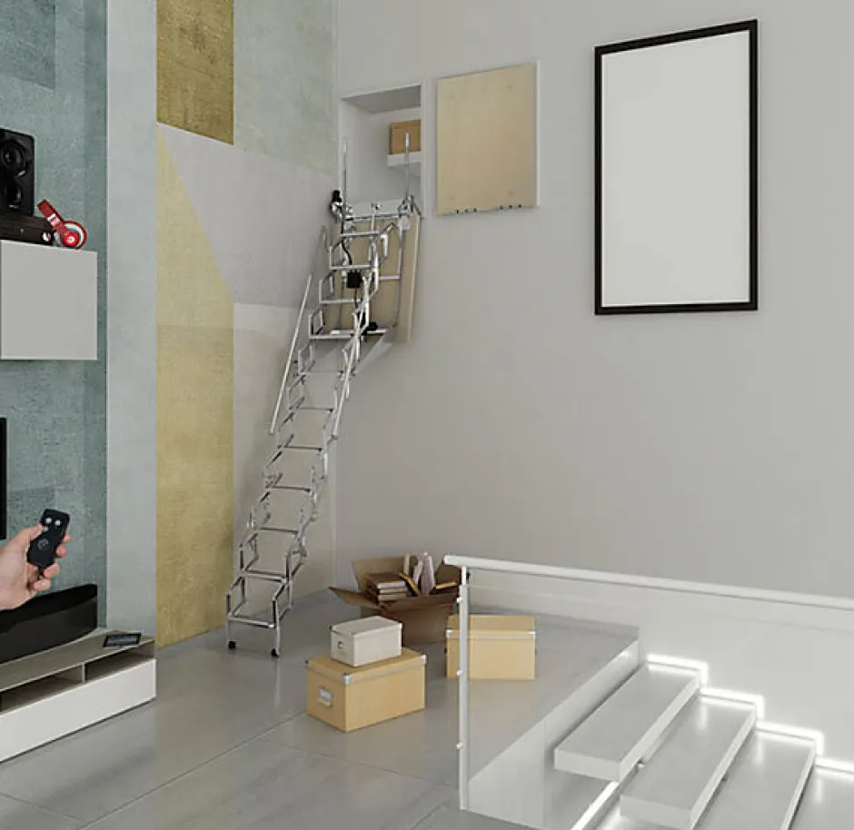 Escalier électrique avec trappe de 80X100cm - Double main-courante - Hauteur sol à sol max. 3,05m - FGM/80/100/MCDG-Matisere Hot