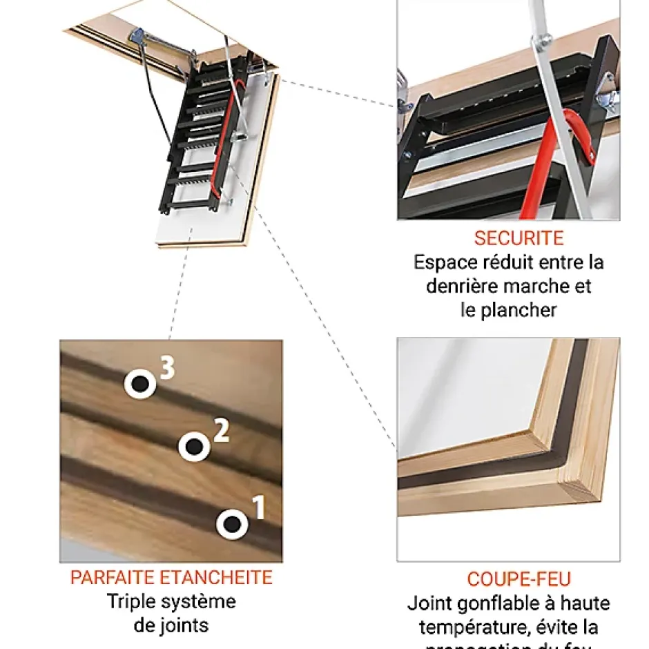 Escalier métal coupe feu 60min - 3.60m sous plafond - Trémie 70x144cm - LMF60/70144-360-Matisere Discount