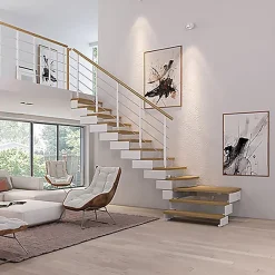 Escalier quart tournant 9 marches - Hauteur à franchir de 1.85 à 2.20m - Largeur 85 cm - Bois et blanc - Rampe verticale --Matisere Clearance