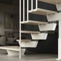 Matisere Escalier quart tournant 16 marches - Hauteur à franchir de 3.15 à 3.79m - Largeur 85cm - Limon central - Noyer et anthracite -