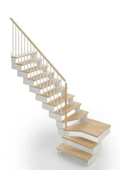 Matisere Escalier quart tournant 14 marches - Hauteur à franchir de 2.63 à 3.30m - Largeur 85 cm - Bois et blanc - Rampe verticale -