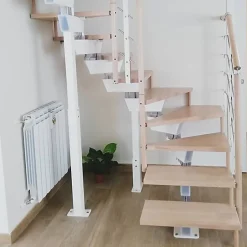 Escalier quart tournant 11 marches - Hauteur à franchir de 2.23 à 2.66m - Largeur 85cm - Limon central - Bois et blanc --Matisere Outlet