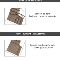 Matisere Escalier quart tournant 13 marches - Hauteur à franchir de 2.45 à 3.08m - Largeur 85 cm - Bois et blanc - Rampe horizontale -