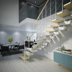 Matisere Escalier quart tournant 10 marches - Hauteur à franchir de 2.04 à 2.44m - Largeur 95cm - Limon central - Bois et blanc -