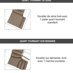 Escalier quart tournant 9 marches - Hauteur à franchir de 1.75 à 2.20m - Largeur 75cm - Bois et blanc - Rampe verticale --Matisere New