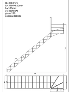 Woodup Escalier Quart Tournant Chêne Furka 288 Cm Kit Recoupable Haut à Gauche Sans Contremarche Hêtre LC H Sol Sol 288 Cm