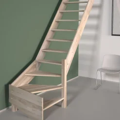Sogem Escalier quart tournant droit chêne coloris naturel 15 marches sans contremarches Ardennes