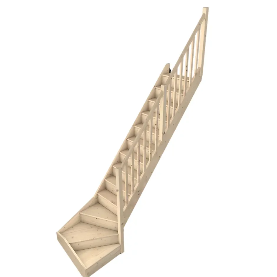 Escalier quart tournant droit avec contremarche épicéa coloris naturel 13 marches Rapallo-Fortia Sale