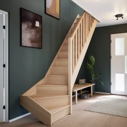 Escalier quart tournant droit hêtre coloris naturel 13 marches Siderno avec contremarches-Fortia Best