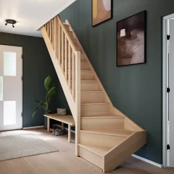 Fortia Escalier quart tournant gauche hêtre coloris naturel 13 marches Siderno avec contremarche