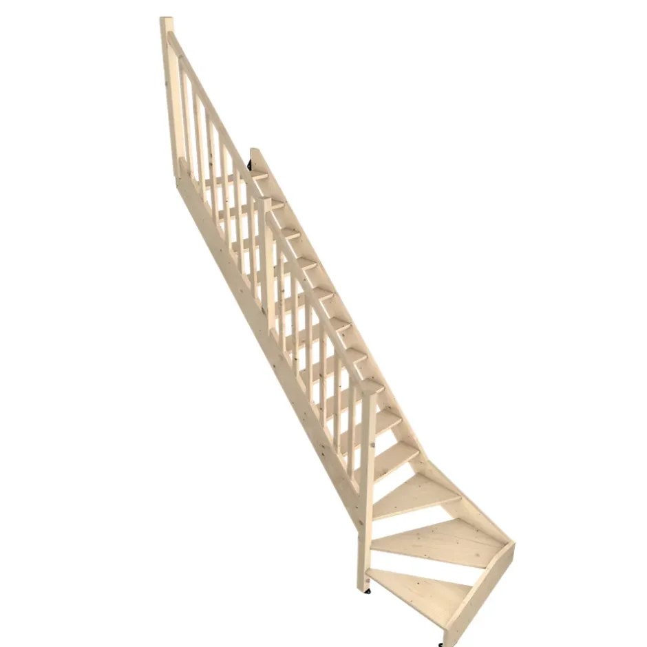 Fortia Escalier quart tournant gauche épicéa coloris naturel 13 marches Rapallo