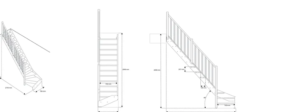 Fortia Escalier quart tournant gauche épicéa coloris naturel 13 marches Rapallo