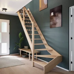 Escalier quart tournant gauche hêtre coloris naturel 13 marches Siderno sans contremarche-Fortia Sale
