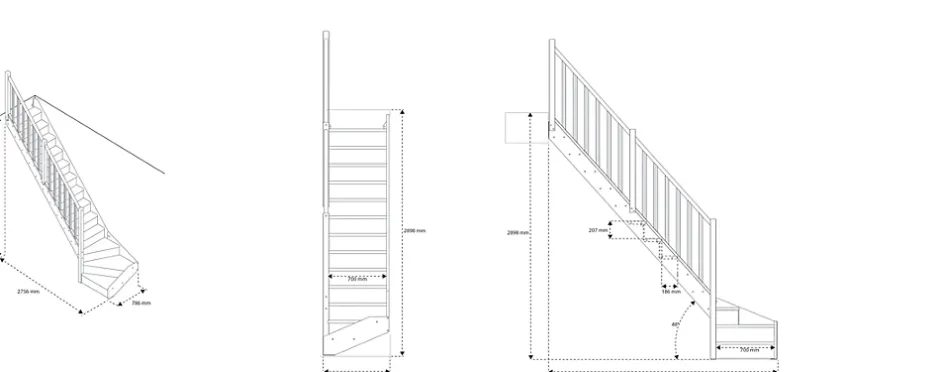 Fortia Escalier quart tournant gauche avec contremarche épicéa coloris naturel 13 marches Rapallo
