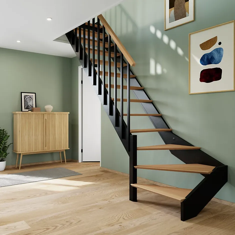 Fortia Escalier quart tournant gauche chêne et aluminium noir Gagliano