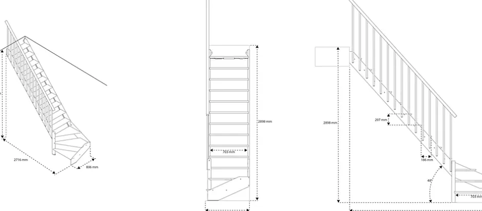 Fortia Escalier quart tournant gauche chêne et aluminium noir Gagliano